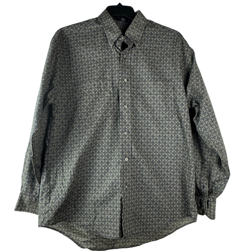 Van Heusen Mens Wrinkle Free Pattern Button Down Shirt Size M 15 15 1/2 Work